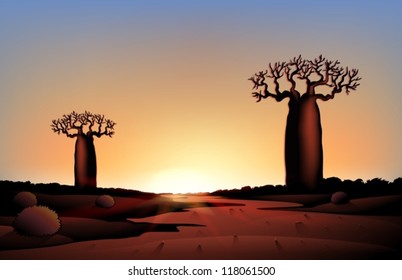 illustration of african nature at night