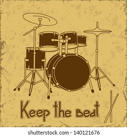 Illustration of African percussion drum set on a retro background