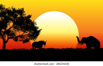 Illustration of an African safari scene