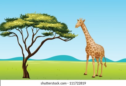 Illustration of African scene with giraffe