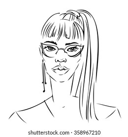 Illustration of an african woman with long hair and glasses.