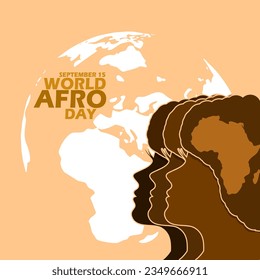 Illustration of African women with African map, earth and bold text on light brown background to commemorate World Afro Day on September 15