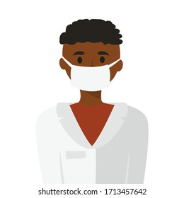 illustration of a African young man doctor, nurse in a medical mask on her face. protection against diseases, viruses, infections. healthy lifestyle. for design, articles, blog, posters.