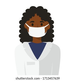 illustration of a African young woman doctor, nurse in a medical mask on her face. protection against diseases, viruses, infections. healthy lifestyle. for design, articles, blog, posters.