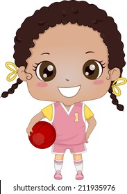 Illustration of an African-American Girl Wearing Basketball Uniform