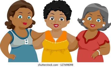 Illustration of African-American Senior Citizens Friends