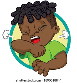 Illustration Afro-descendant Child With Cough Symptom. Ideal For Health And Institutional Newsletters