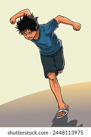 illustration  of aggressive move of young man - vector