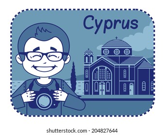 Illustration with Agios Georgios church in Paphos Cyprus. Vector illustration