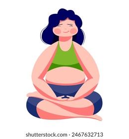 Illustration of agnistambhasana yoga pose, with a cute female character wearing a crop tank top and pants. Cute expression. Isolated, great for stickers, logos and t-shirt designs.