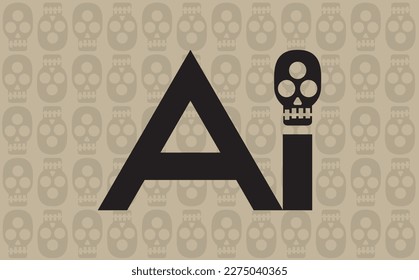 Illustration ai artificial intelligence skull eye eyes brown gray mind mindset technology computing data