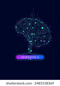 Illustration des KI-Gehirns mit LLM, Punkt und Linie. Big Data, Technologie, KI, Datenübertragung, Datenfluss, großes Sprachmodell, generatives KI-Konzept