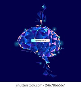 Illustration of Ai Brain with LLM, dot and line. Big data, technology, AI, data transfer, data flow, large language model, generative ai concept