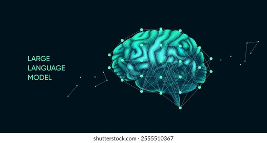  Illustration of Ai Brain with neural network. Large language model, big data, technology, AI, data transfer, data flow, generative AI