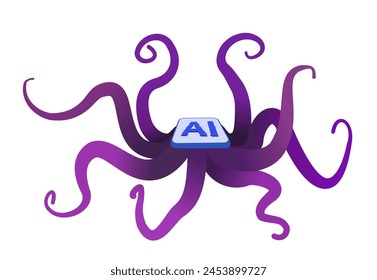 Illustration of an AI chip with arms like an octopus kraken with huge tentacles waiting and ready to reach out to anything and anywhere.