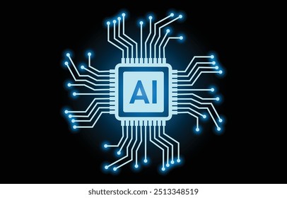 Ilustración de un Vector de chip AI sobre un fondo de luz azul. Ilustración de fondo de la tecnología informática y la inteligencia artificial.