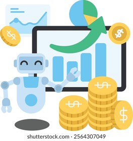 illustration of an AI robot giving investment selection instructions