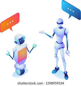 Illustration of AI robots having a conversation.