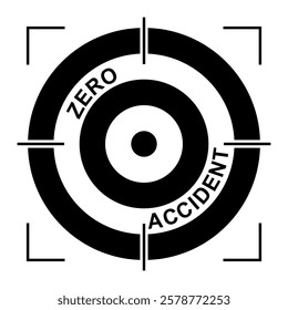 Illustration of aim zero accident goal and target. Dartboard with crosshair of zoom lens. Black and white, monochrome.