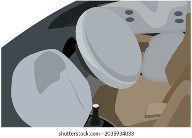 Illustration Of Air Bag On Passenger Safety Features. Vector Flat Illustration