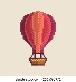 Illustration of Air balloon aerostat in pixel art style Vector illustration