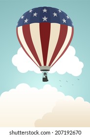 Illustration of an air balloon with USA insignia colored in vintage style