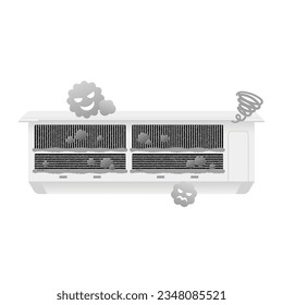 Illustration of air conditioning, fin, breakdown, dust, mold, failure, damage.