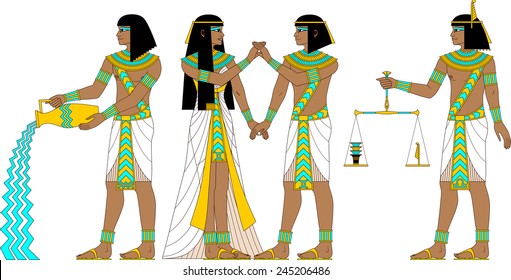 Illustration of air Egyptian zodiac signs: Aqarius, Gemini and Libra isolated on white background.