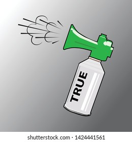 An Illustration of Air Horn in Green, Gray and White Colors for Sport Fans or Citizens Against Government and Corruption. Attention. True.