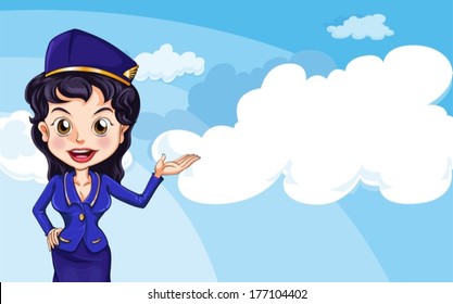 Illustration of an air hostess in the sky