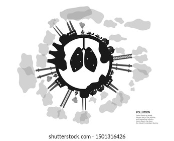 illustration of air pollution with smog destroyed lung vector flat design