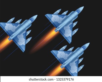 Illustration Of Air Strike With Jet Planes Firing Bomb