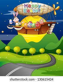 Illustration of an aircraft carrying a bunny and eggs for Easter