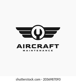 Illustration Aircraft Maintenance with wings and wrench logo design