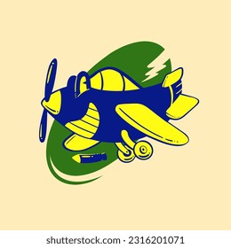Illustration des alten Flugzeugs, Vektormaskottlogo