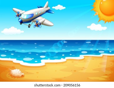Illustration of an airplane at the beach