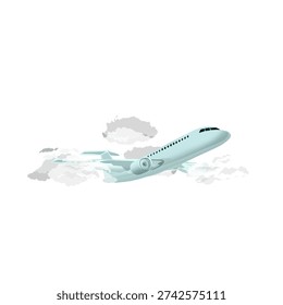 illustration of an airplane with clouds in the sky without a background