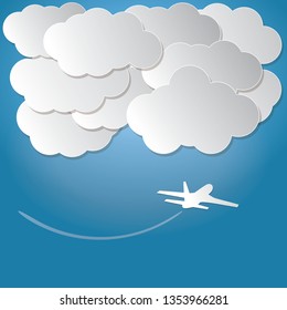 illustration of airplane  fly up and in a cloud. design paper art and handicraft - Vector