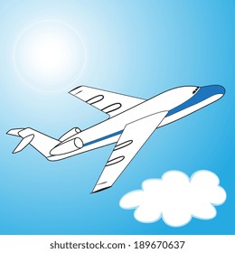 Illustration an airplane flying in the clouds