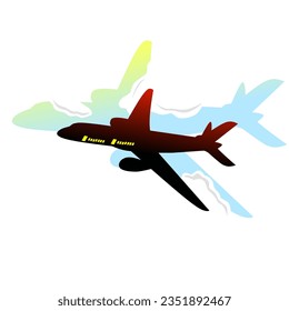 Illustration of an airplane flying over a beautiful sky