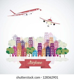 Illustration of airplane icons. Aircraft in the city. vector illustration