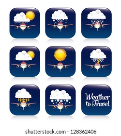 Illustration of airplane icons. Weather for flying. vector illustration