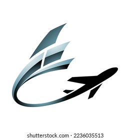 Illustration of Airplane with a Long Glossy Grey Tail isolated on a White Background