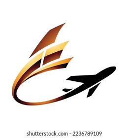 Illustration of Airplane with a Long Glossy Yellow Tail isolated on a White Background