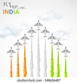 illustration of airplane making Indian tricolor flag in sky