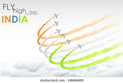 illustration of airplane making Indian tricolor flag in sky