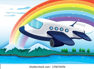 Illustration of an airplane near the rainbow