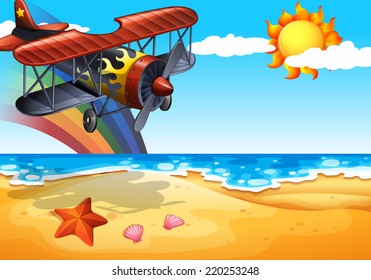 Illustration of an airplane over the beach