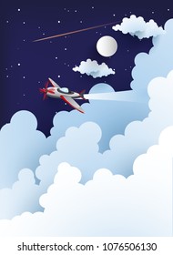 illustration of an airplane over a cloud. design paper art