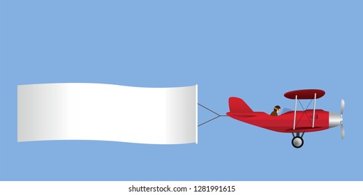 Illustration of an airplane with its pilot pulling a blank banner to be able to write a message
